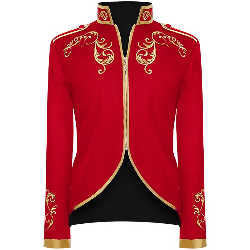 Red XXL Men's Retro Halloween Embroidered Jacket - Stitching Suit, Fall Fashion