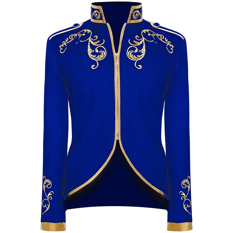 Men's Halloween Retro Style Gold Embroidered Jacket - Blue, L Variation