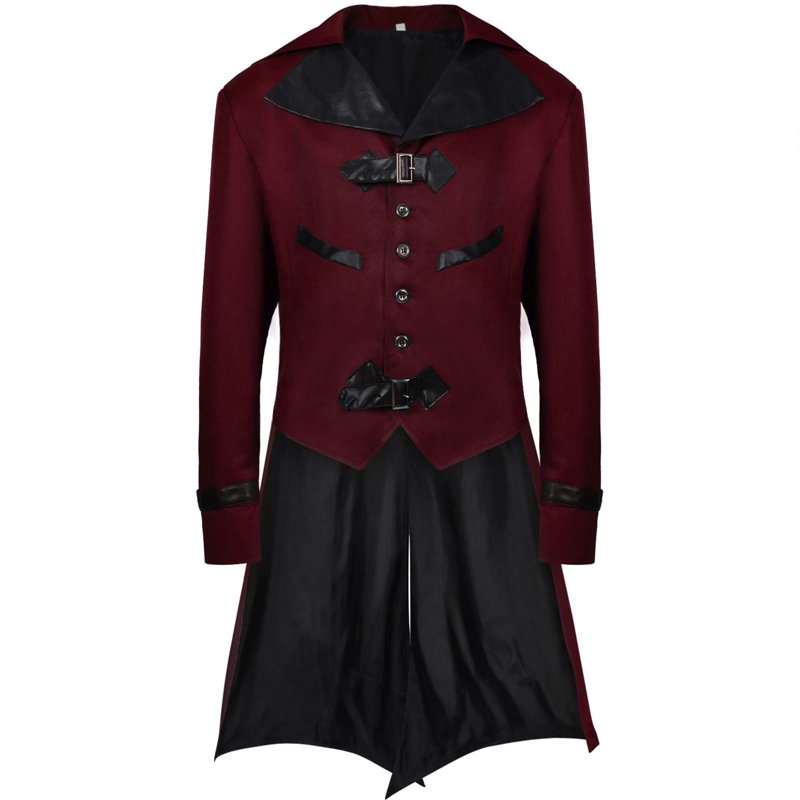 Men's Medieval Costume Jacket - Fall Fashion Halloween Cardigan, Size L Wine Variation