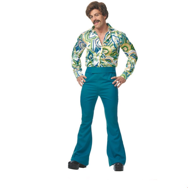 Men's 70s Disco Costume with Bell Bottoms & Funky Top - Halloween Party Ready