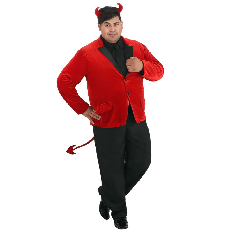 Men's Plus Size Devil Costume 4X Charismatic Velour Suit with Horns