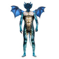 Blue Men's Full Body Dragon Costume Bodysuit with Wings Mask Tail 2XL Halloween