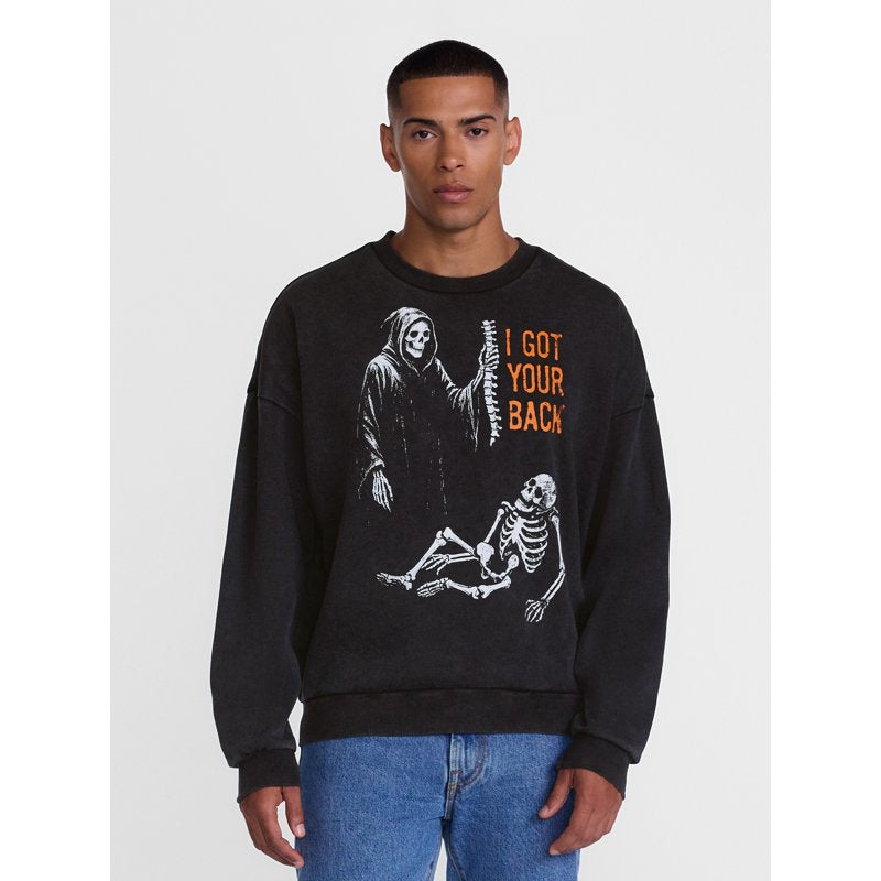 Men's Halloween Graphic Sweatshirt - Back Breaker, Black Soot XS