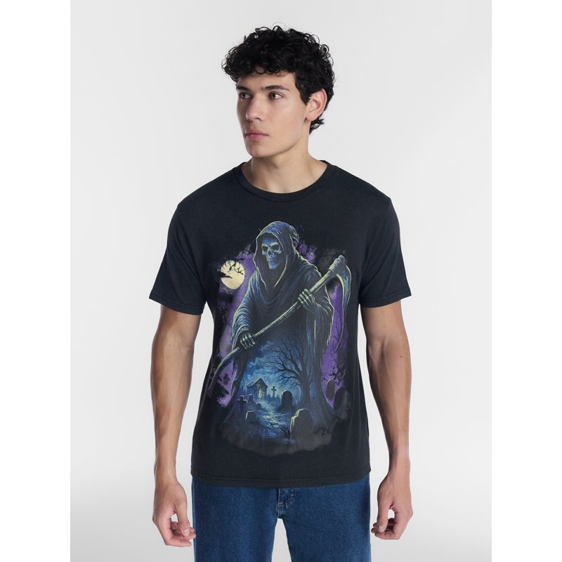 Halloween Men's Grim Reaper Graphic T-Shirt - Black Soot, Size L