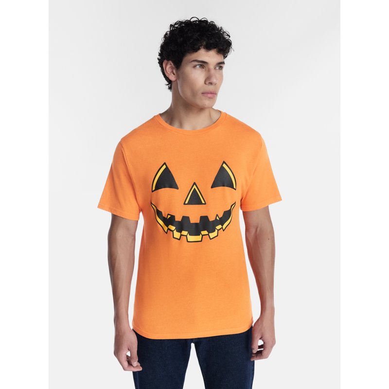 Halloween Men's Jacko Smile Graphic Tee - Solar Orange, Size L - Spooky Costume Alternative