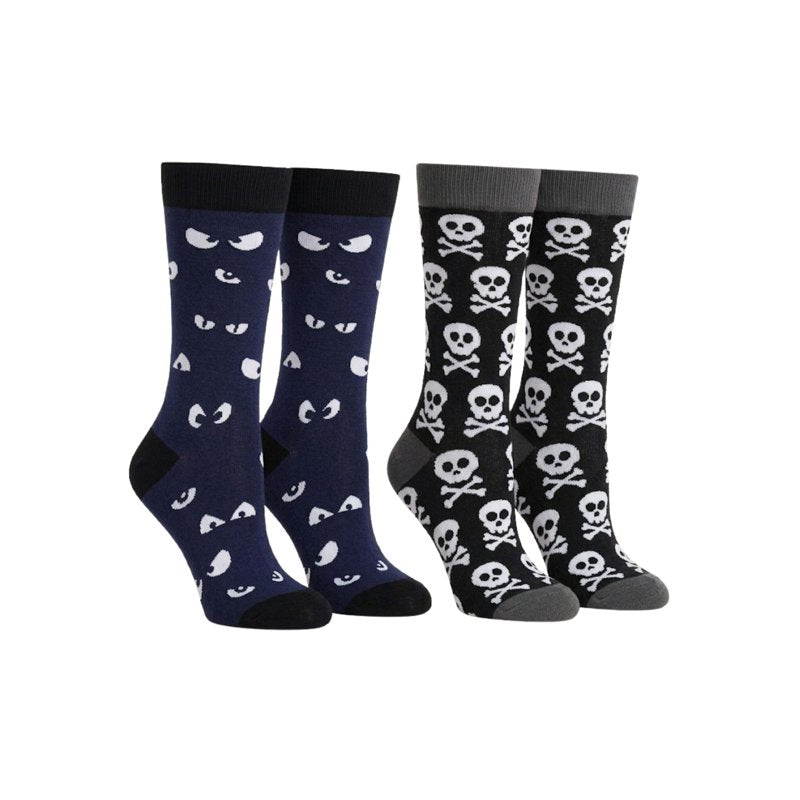 Men's Halloween Glow in The Dark Socks 2-Pack Spooky Eyes & Skull Design
