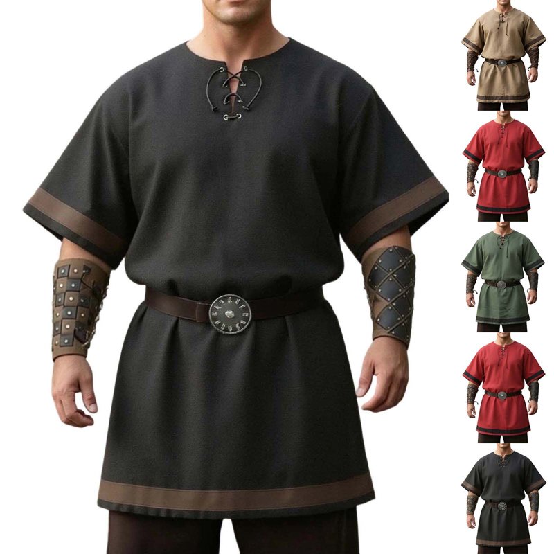 Men's Medieval Viking Surcoat Costume XL Green Short Sleeve Halloween Cosplay