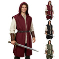 Army Green Medieval Viking Costume Set for Men - Hooded Sleeveless Robe with Belt, Size L