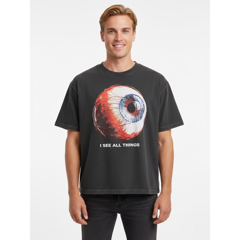 Men's Halloween Graphic Tee with Mineral Wash - See Things Black L