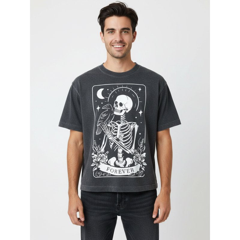 Men's Halloween Skeleton Forever Graphic Tee - Mineral Wash 2XLT