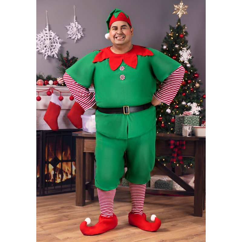 Men's Plus Size Holiday Elf Costume 3X - Christmas Santa Elf Outfit