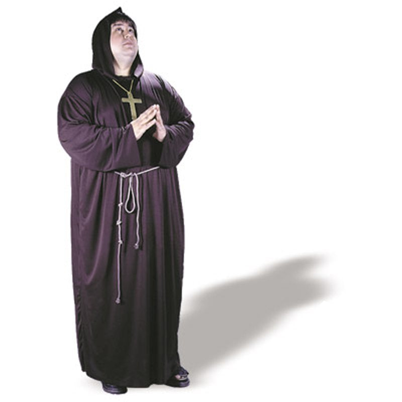 Men's Plus Size Monk Robe Costume Brown Hooded Loungewear