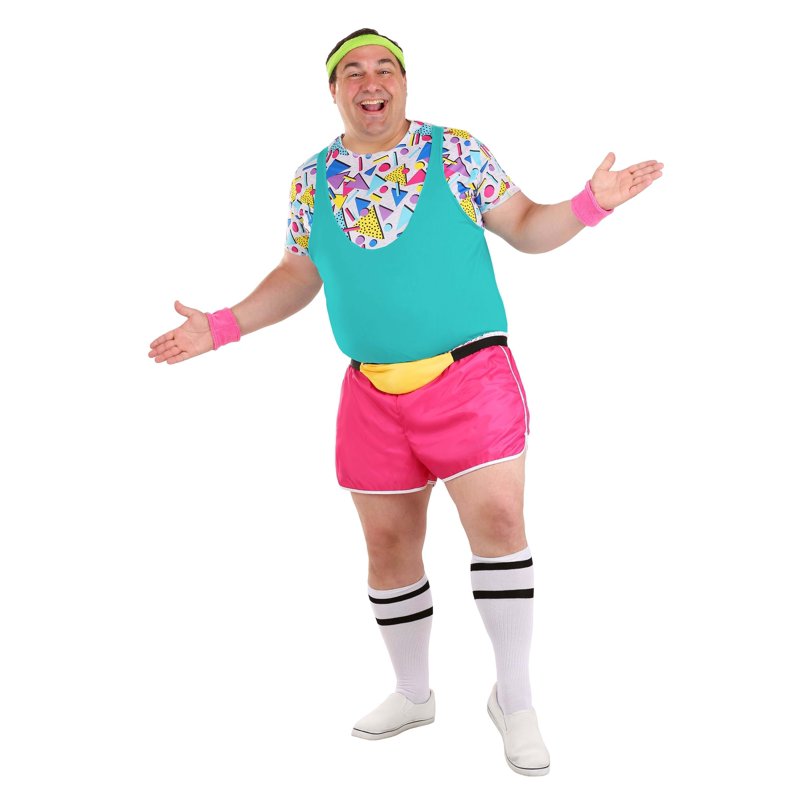 Men's Plus Size 80s Workout Costume 2X - Geometric Top Shorts & Accessories