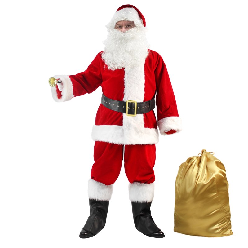 Men's Deluxe Santa Costume Set - 11-Piece Velvet Holiday Outfit - L Variation Red