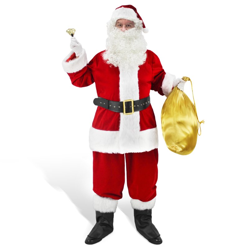 Men's Santa Costume Set 11pcs Deluxe Velvet Christmas Suit 3XL - Holiday Dress Up