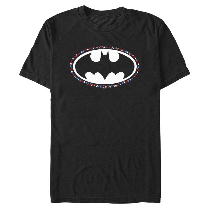 Men's Patriotic Batman Logo T-Shirt XL Black with Stars