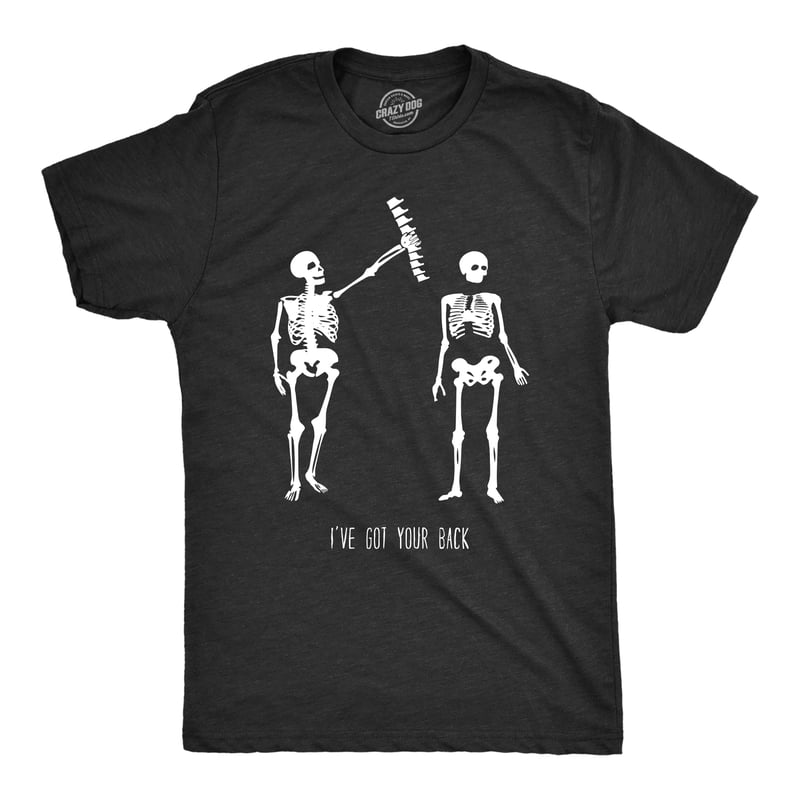 Mens Halloween Skeleton T Shirt - Funny Back Your Back Graphic Tee - S Black