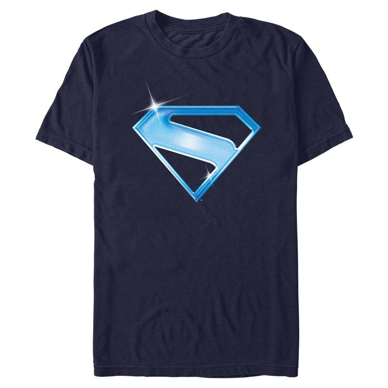 Men's Superman Bright Shield Logo T-Shirt Navy Blue Reflection S
