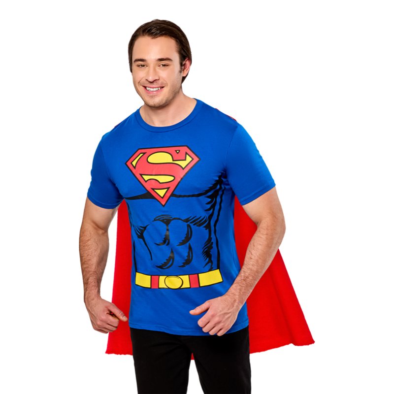 Men's Superman Costume Kit - 36 Inch Cape & T-Shirt Costume for Adults