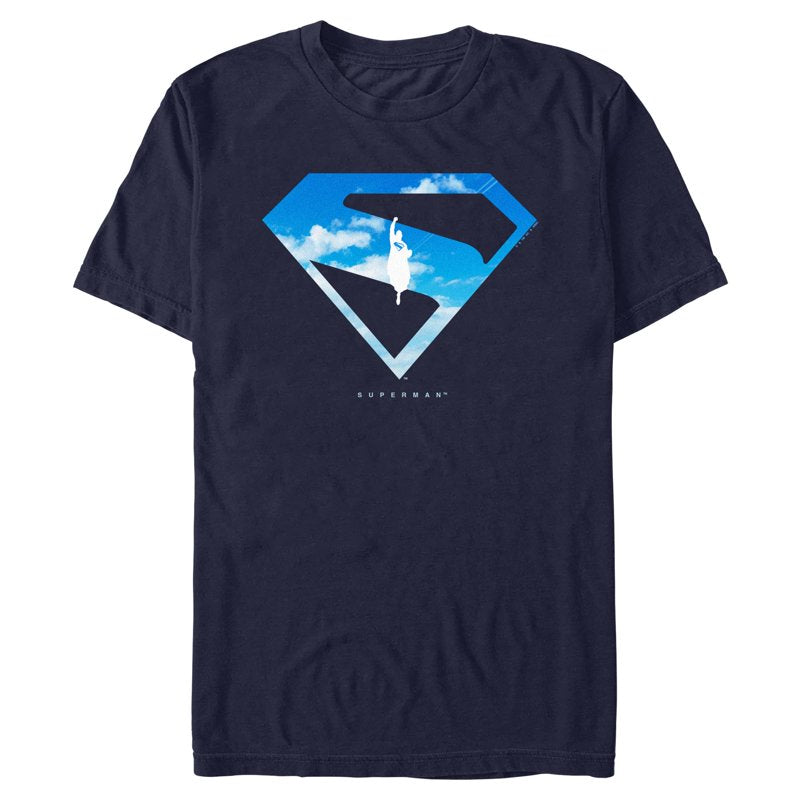 Men's Superman In the Sky T-Shirt Navy Blue Clouds 4XL - Official Superhero Tee