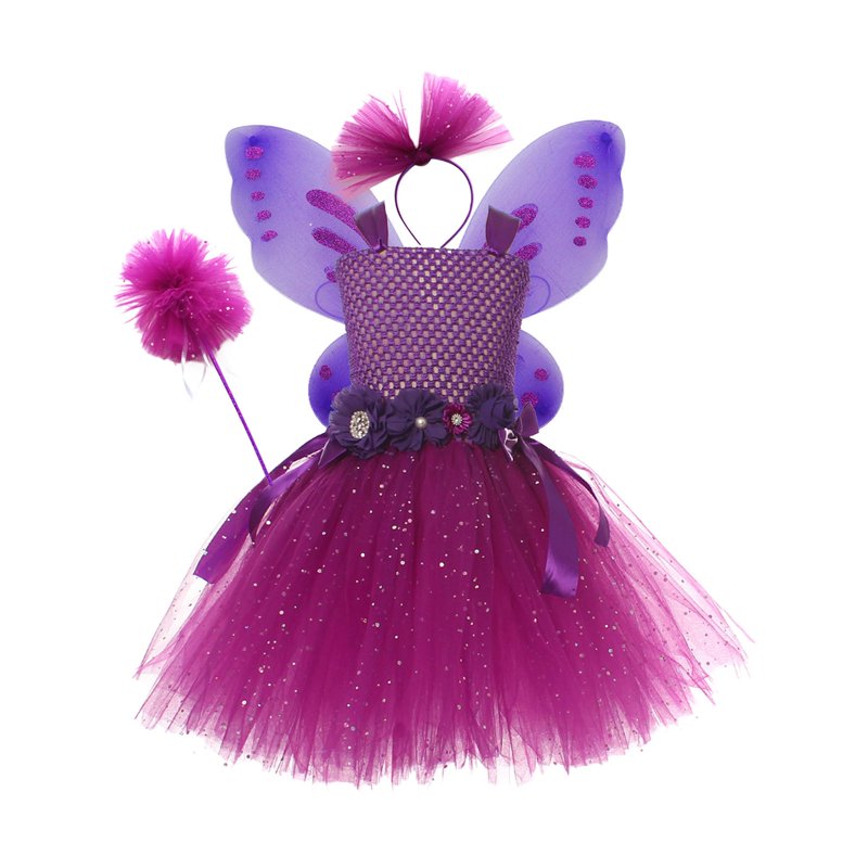 Kids Girls Halloween Fairy Dress Set with Headband and Wings