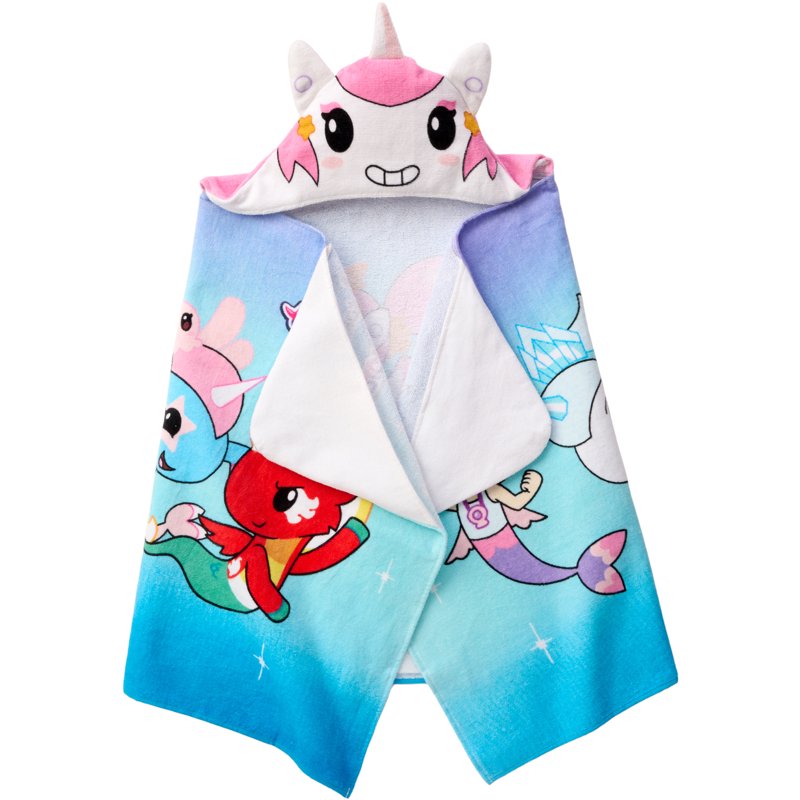 Kids Hooded Bath Towel - Mermicorno Starfall Sea Unicorn Design, 100% Cotton