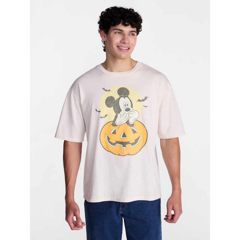 Halloween Mickey Mouse Pumpkin Graphic Tee for Men - White Wash 4XL