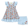 Girls Blue Howdy Boots & Dot Short Set - Size 12 Lt Blue 2-Piece Dress & Shorts
