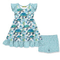 Girls Mint Turtle Angel Sleeve Dress & Shorts Set - 3T Toddler