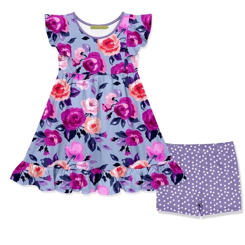 Girls Periwinkle Rose Angel Sleeve Dress & Shorts Set - Size 3T-12 Plus