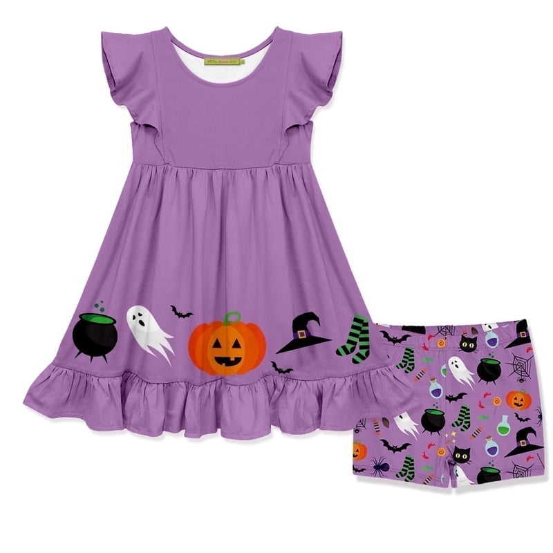 Girls Purple Flutter Sleeve Dress & Matching Short Set - Size 12
