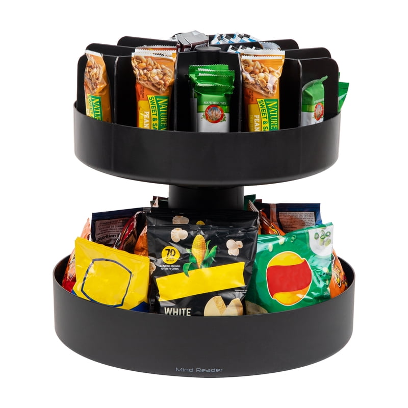 2-Tier Snack Carousel Organizer - 360-Degree Rotating - Black