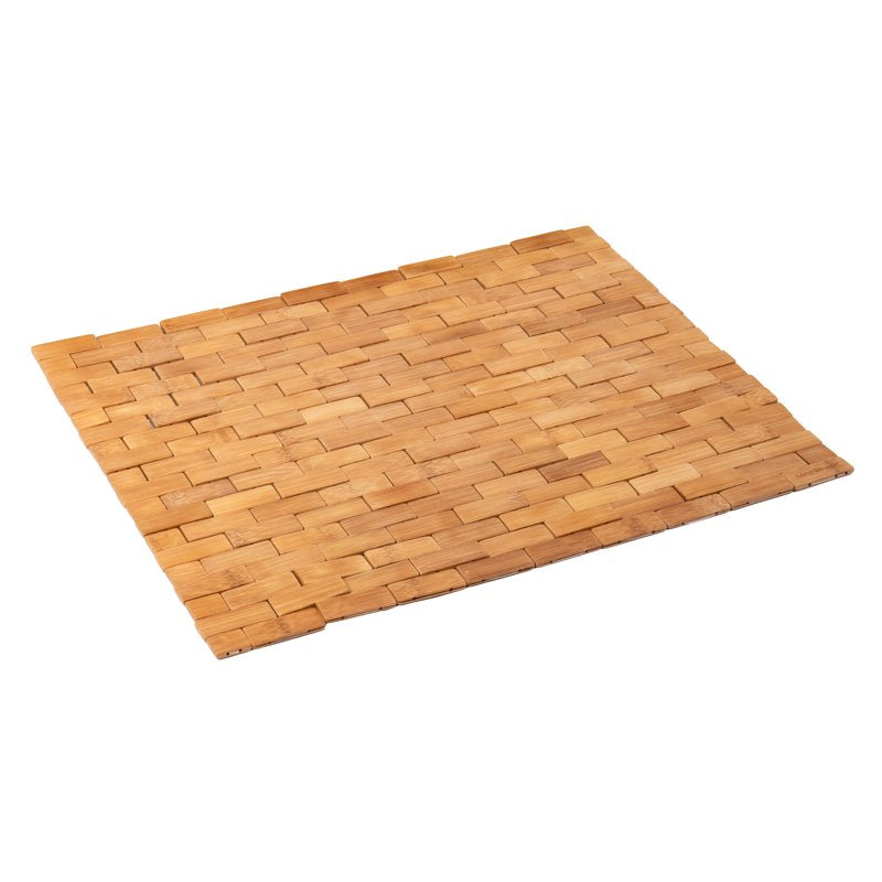 Mind Reader Wooden Bath Mat - Vented Bamboo Shower & Bathroom Accessory - Brown - 23.5 x 16.5 Inches