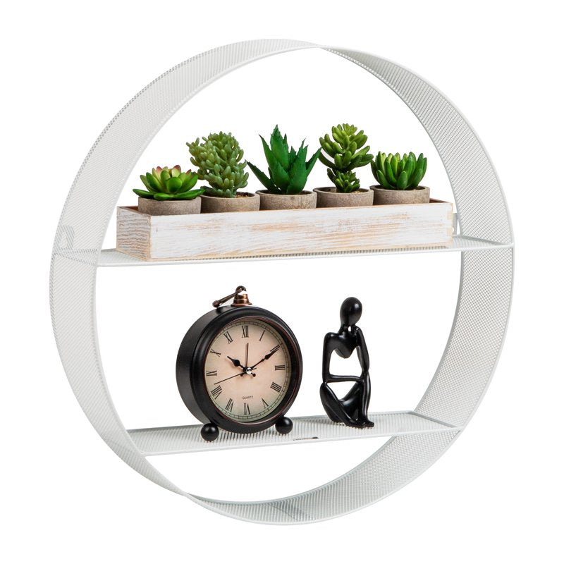 White Circular Floating Wall Shelves Set - Metal Accent Shelves for Home Decor