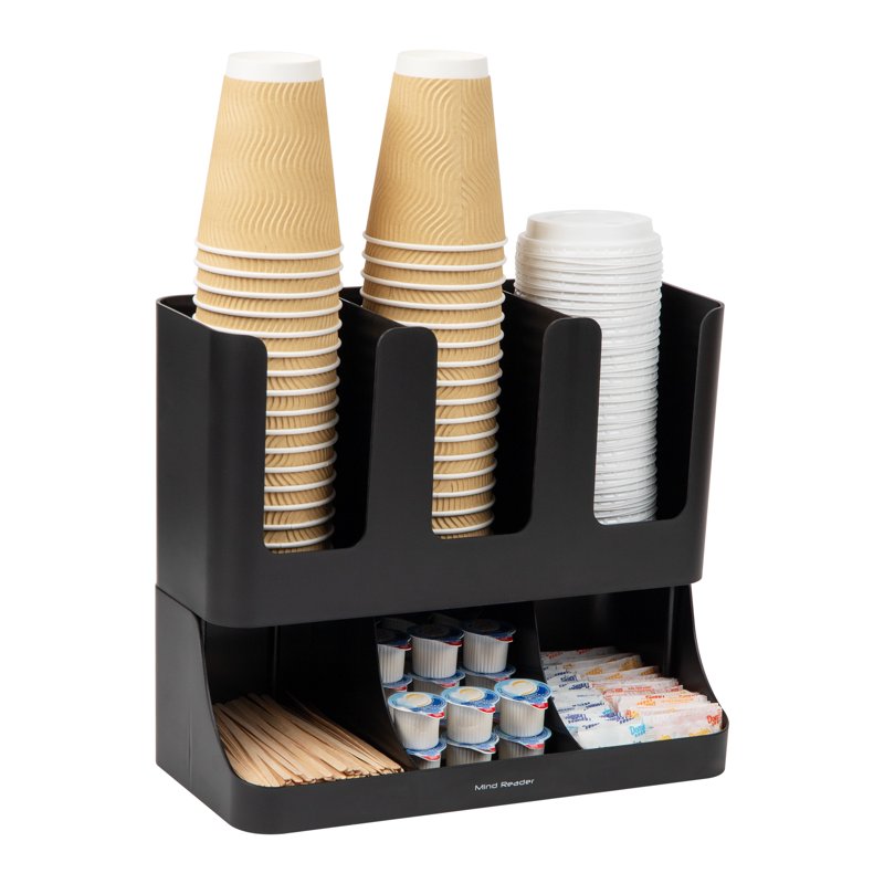 Cup and Condiment Organizer - 13"L x 6.4"W x 11.5"H - Black