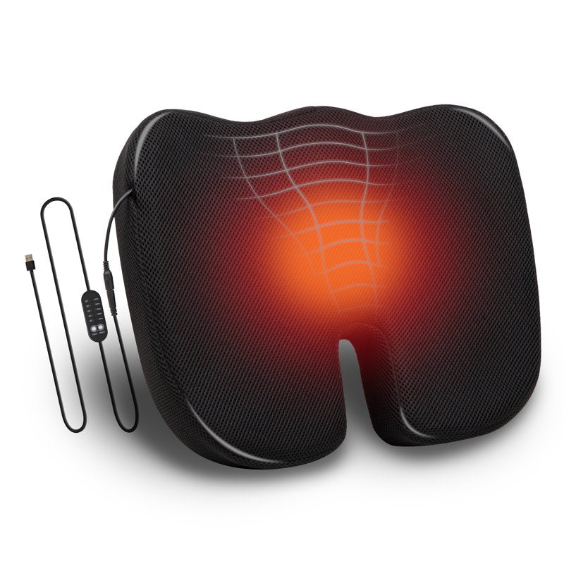 Heated Memory Foam Seat Cushion - Ergonomic Pain Relief & Heat Settings