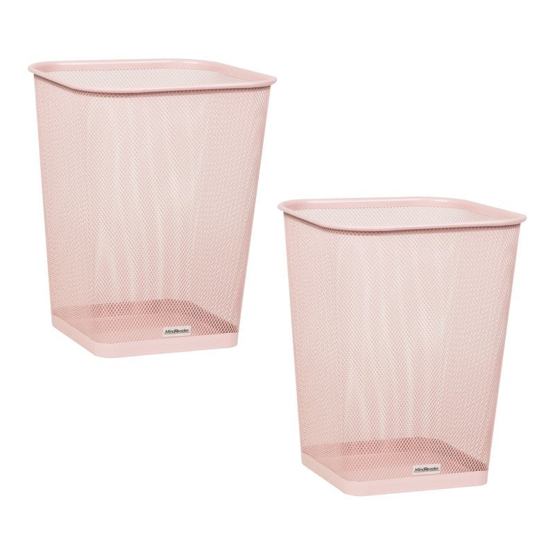 Mesh Trash Can Set of 2 - Square Metal Waste Bins, Pink
