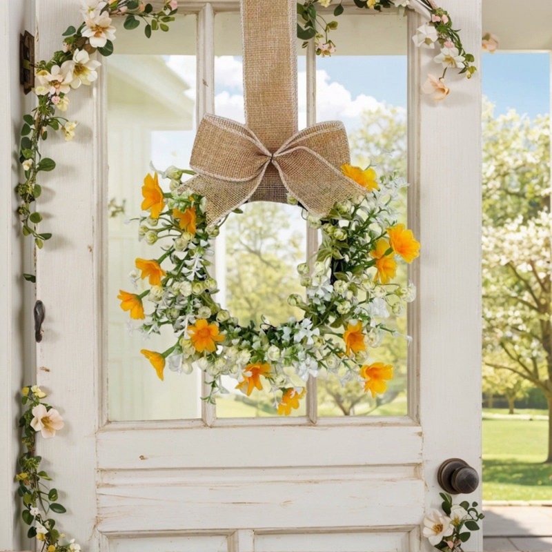 Mini Spring Wreaths for Candle Holders - Artificial Daisy Flowers, Farmhouse Porch Decor, Variation B