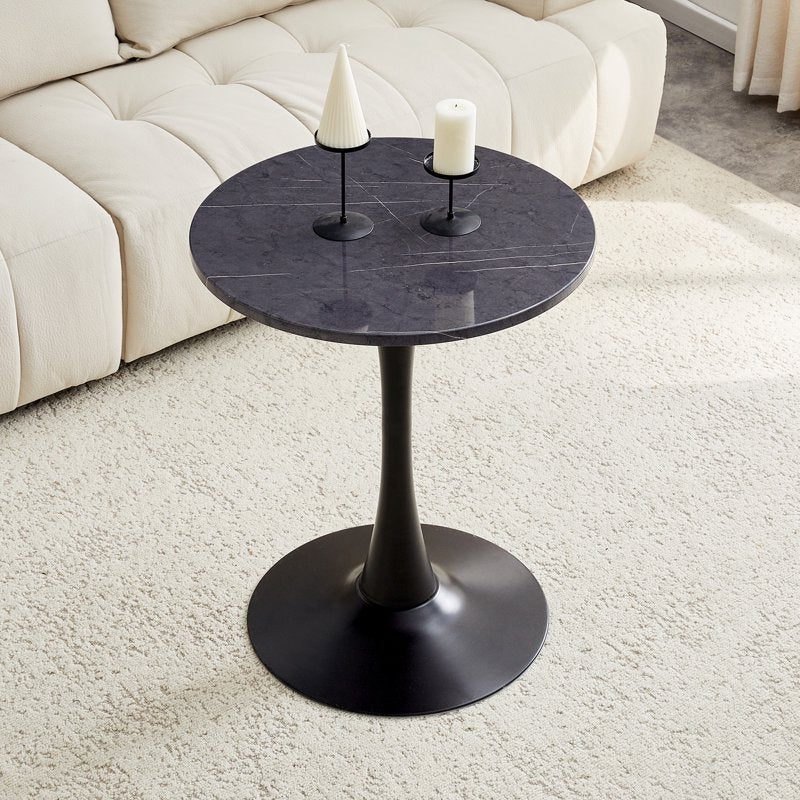 Round Dining Table 23.6” - Small Pedestal Tulip Style - Charcoal Gray