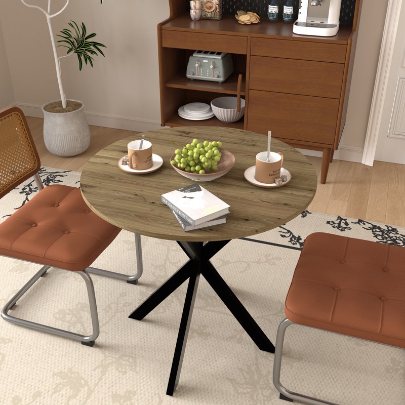 31.5" Round Dining Table for 2-4 - Small Kitchen Table with Wood Top & X-Shaped Metal Legs