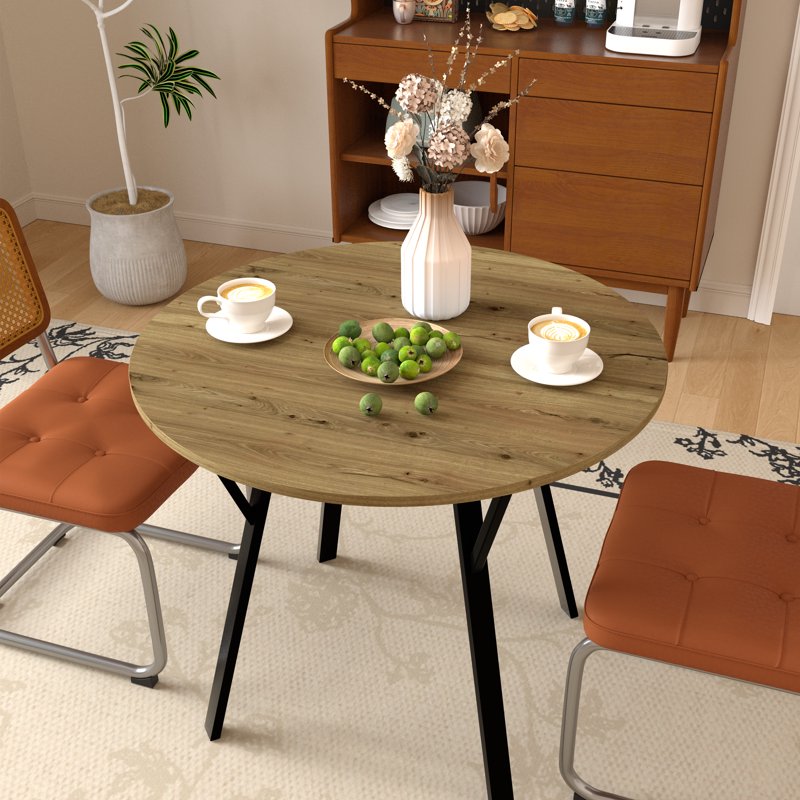 Round Dining Table for 4 - 35.4" Small Kitchen Table with Wood Top and Metal Legs