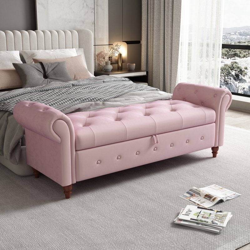 63" Storage Ottoman Bench with Rolled Arms & Button Tufting