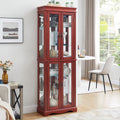 Lighted Curio Display Cabinet - Cherry Wood with Glass Doors