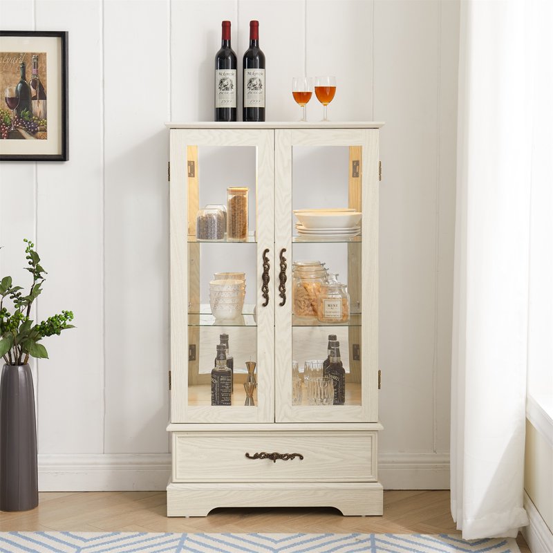 Lighted Curio Display Cabinet with Glass Door - White