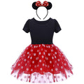 Girls Polka Dot Tutu Costume Dress with Mouse Ear Headband - Red, 3-4Y