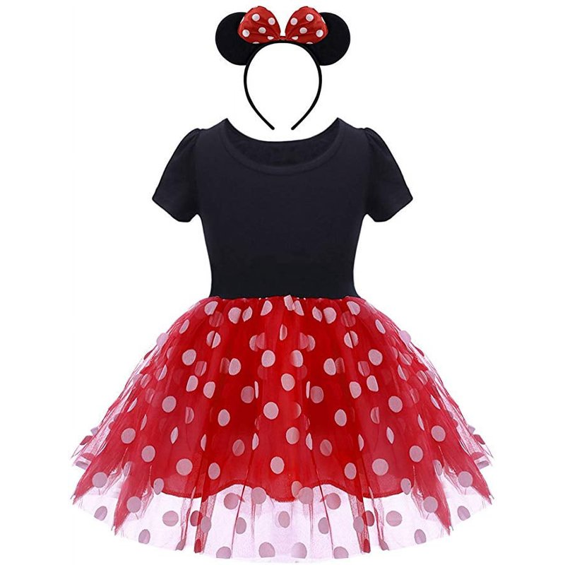Girls Polka Dot Tutu Costume Dress with Mouse Ear Headband - Red, 3-4Y