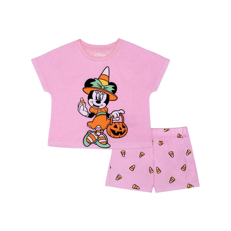 Girls Pajama Set with Minnie Mouse Short Sleeve Top & Shorts - Pink, Size 10/12