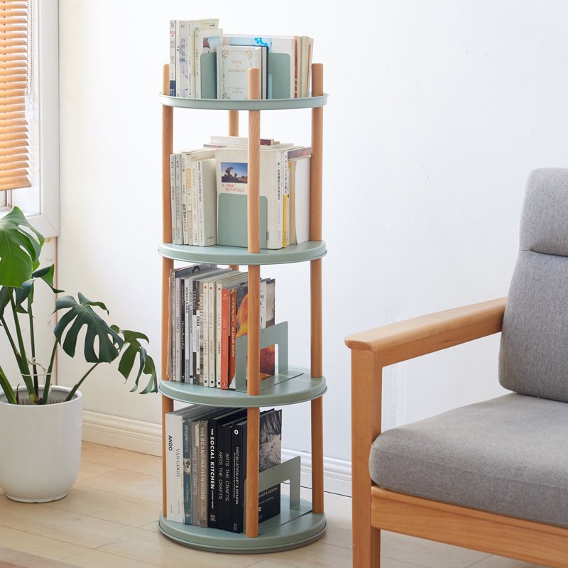360° Rotating Bookshelf - Solid Wood 4-Tier Storage Rack