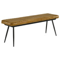 Antique Camel Leather Upholstered Dining Bench - Modern Design