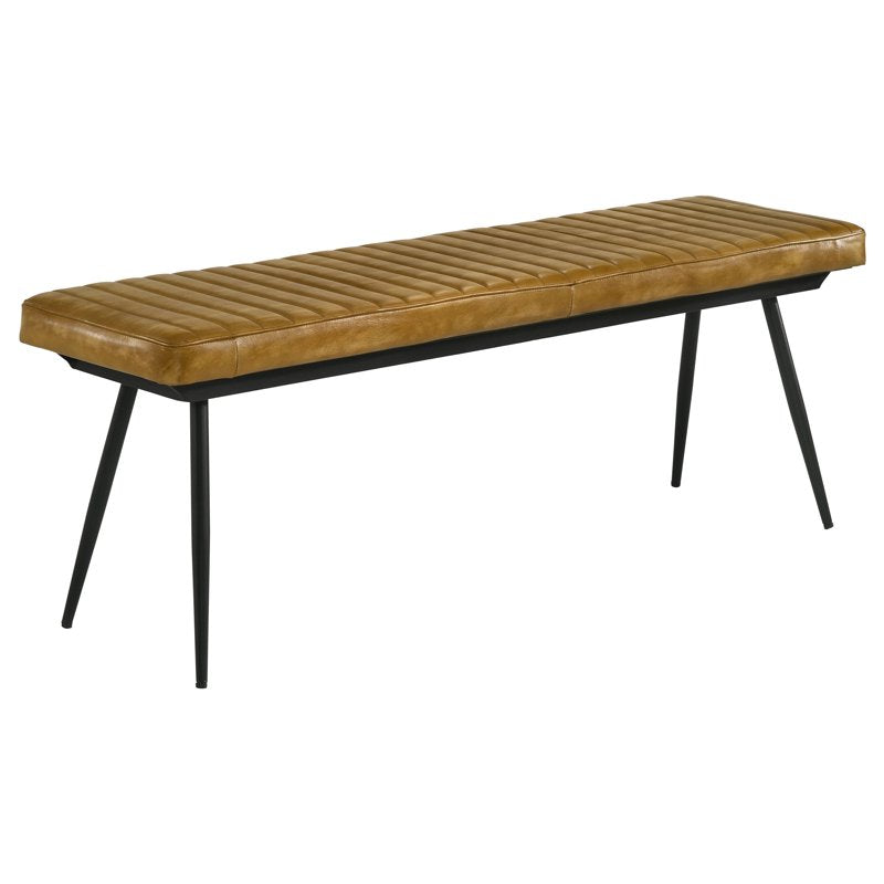 Antique Camel Leather Upholstered Dining Bench - Modern Design